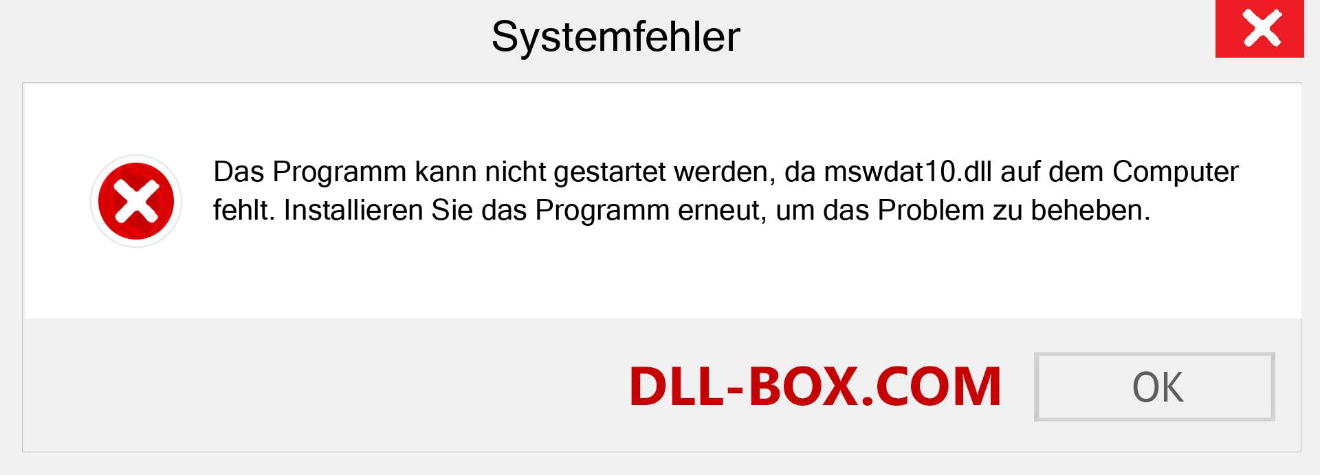 mswdat10.dll-Datei fehlt?. Download für Windows 7, 8, 10 - Fix mswdat10 dll Missing Error unter Windows, Fotos, Bildern